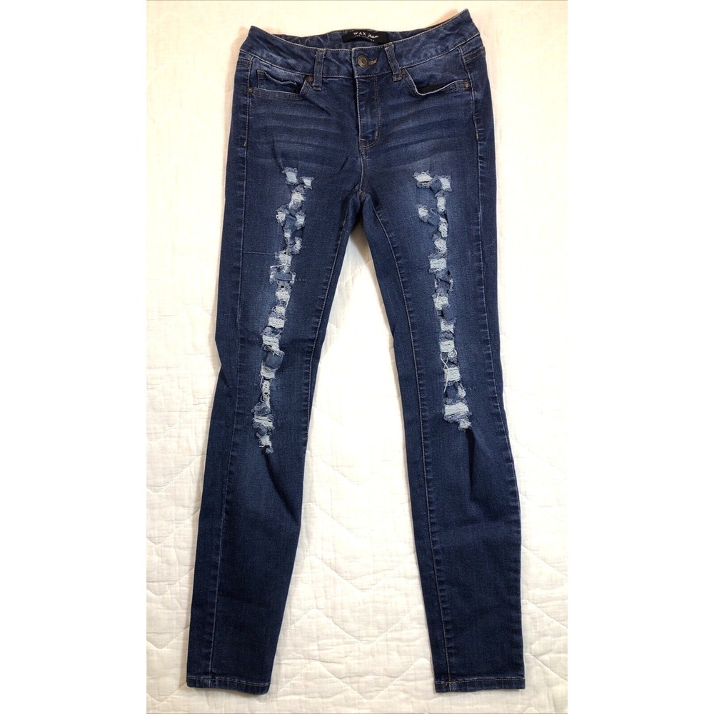 Wax Jean Jeans Juniors Size 7 Denim Blue Skinny Low Rise Distressed Women's